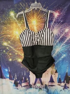 Classic Black & White Striped  One-Piece Swimsuit